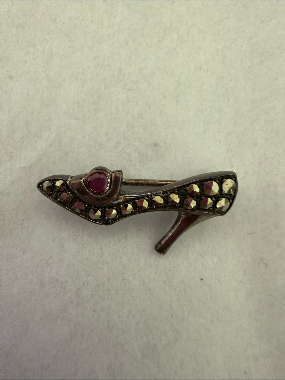 Vintage High Heel Shoe Brooch with Pink Accent